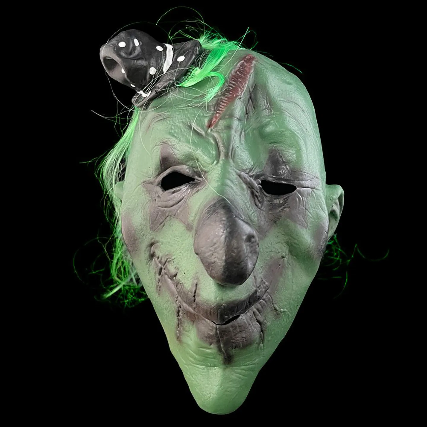 Halloween masker zwart/groen horror clown.